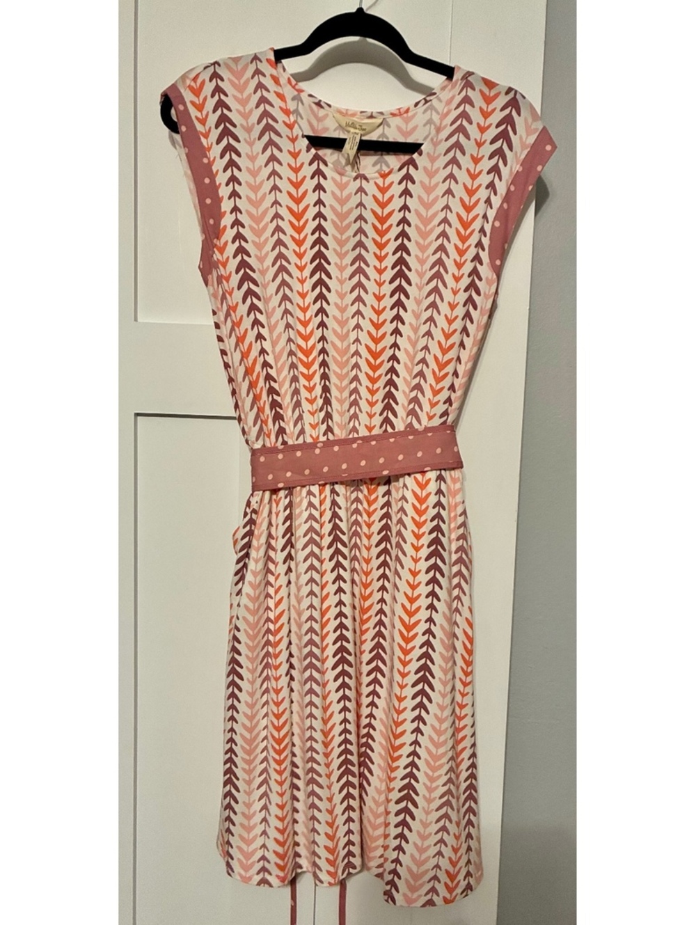 Matilda Jane NWT Boho Geometric Leaf Print Dress with Reversible Sash Sz Small